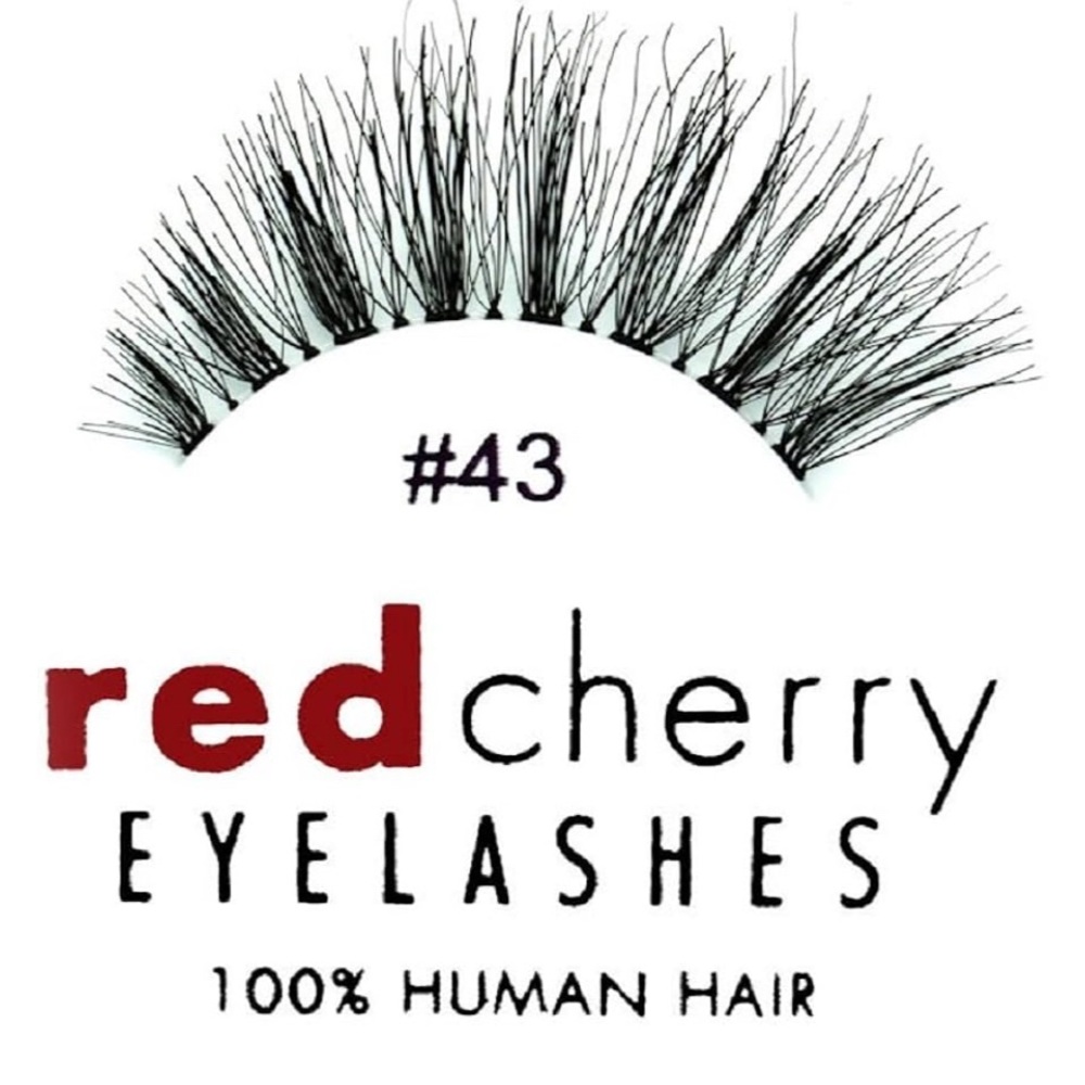 Two Pairs Red Cherry Black Human Hair Eyelashes #43